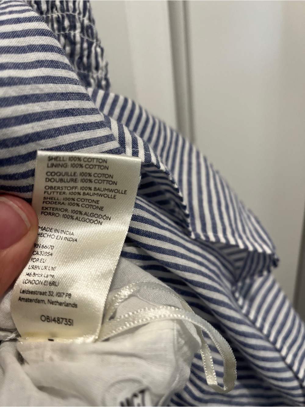 NWT Free People Juno Maxi Dress M Blue Ivory Stripe Smocked Cotton Pockets - Picture 10 of 10